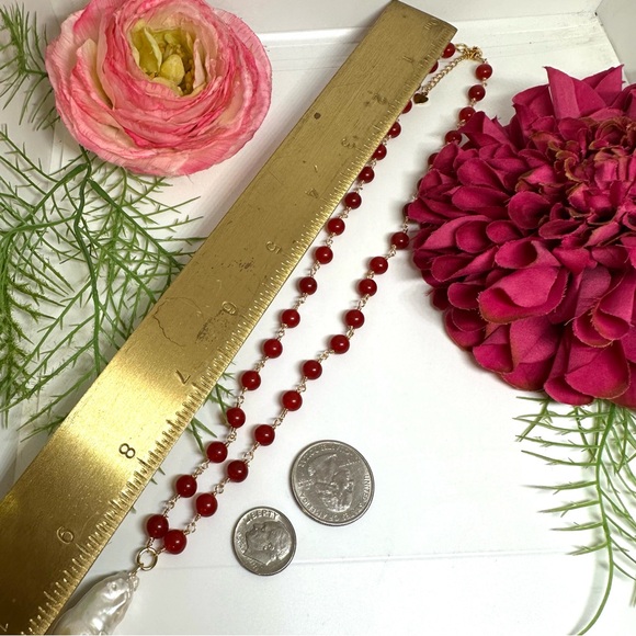 NEW⚜️Red Jade & Freshwater Pearl Handmade Necklace - Picture 6 of 7